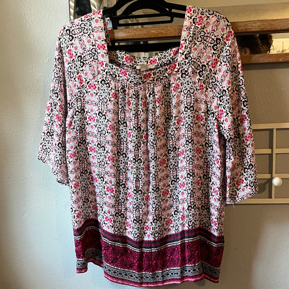 Westbound Square Neck Boxy Floral Print Blouse